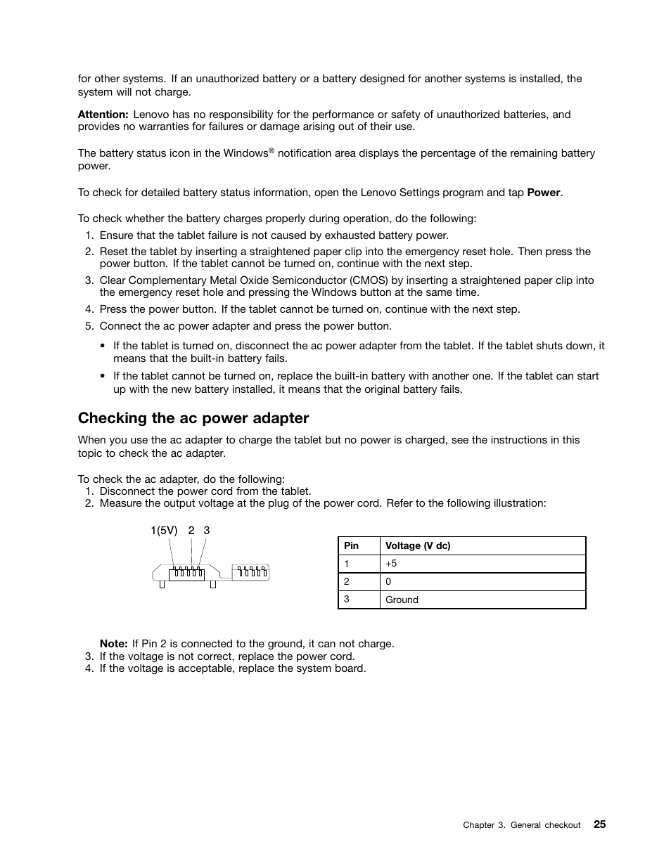 Checking the ac power adapter | Lenovo ThinkPad 8 User Manual | Page 31 / 66