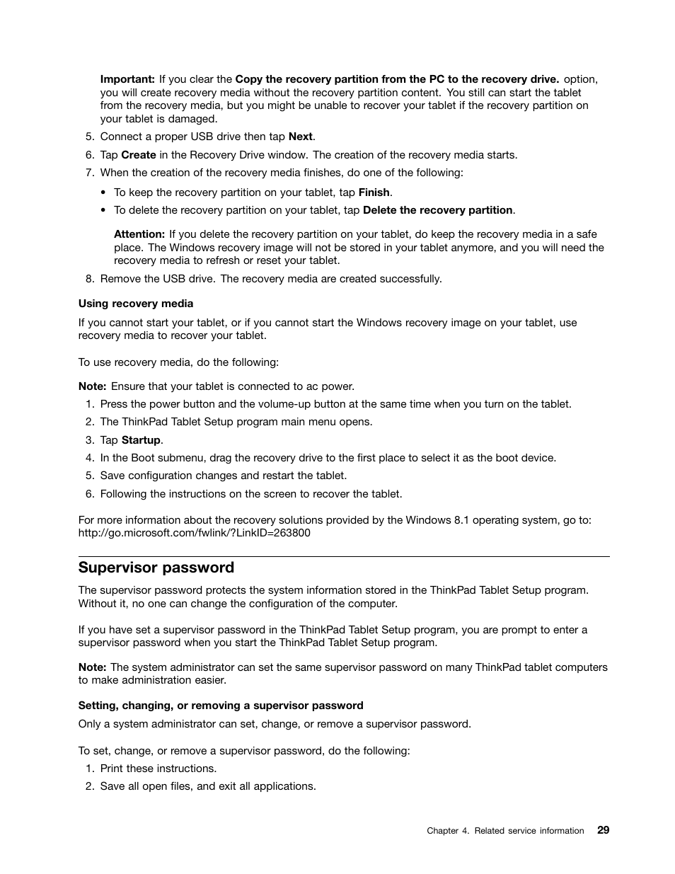 Supervisor password | Lenovo ThinkPad 8 User Manual | Page 35 / 66