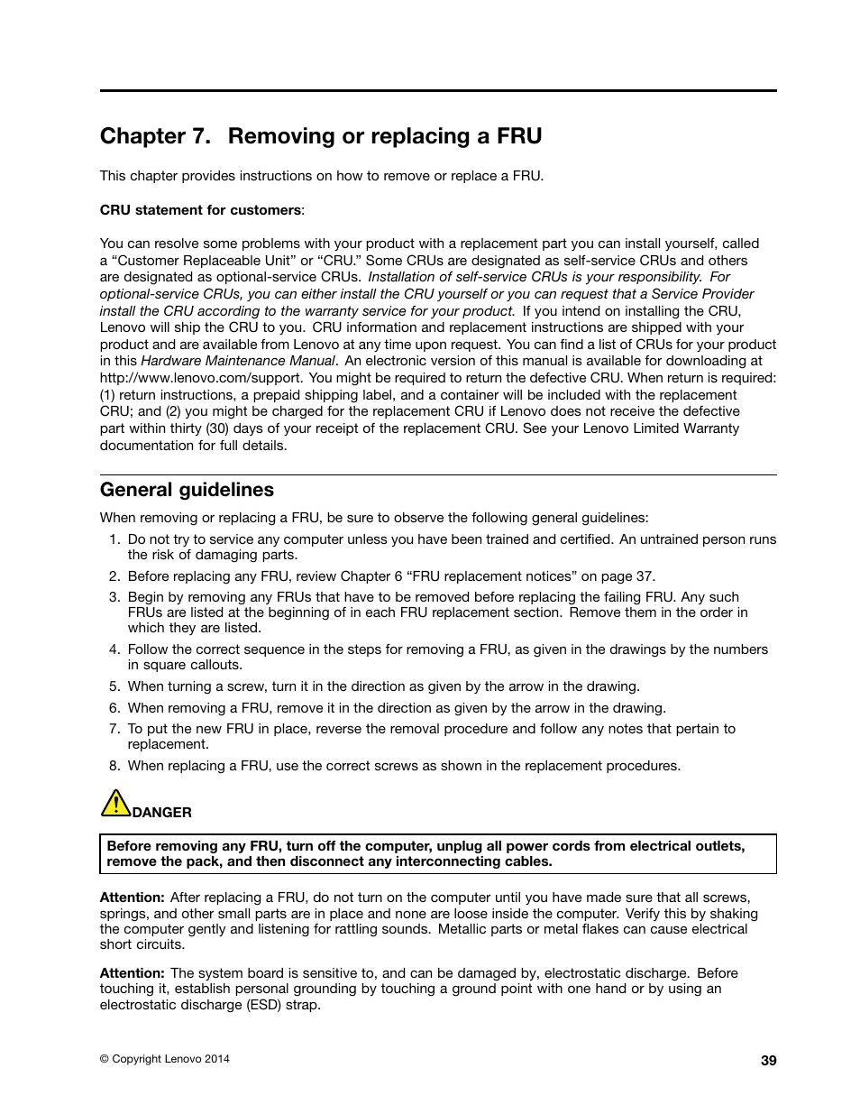 Chapter 7. removing or replacing a fru, General guidelines | Lenovo ThinkPad 8 User Manual | Page 45 / 66