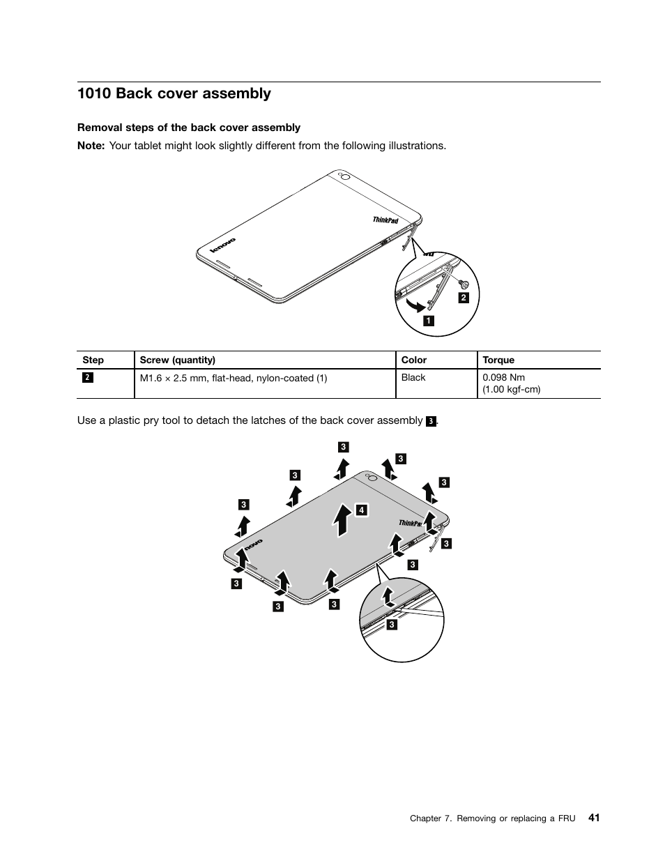 1010 back cover assembly | Lenovo ThinkPad 8 User Manual | Page 47 / 66
