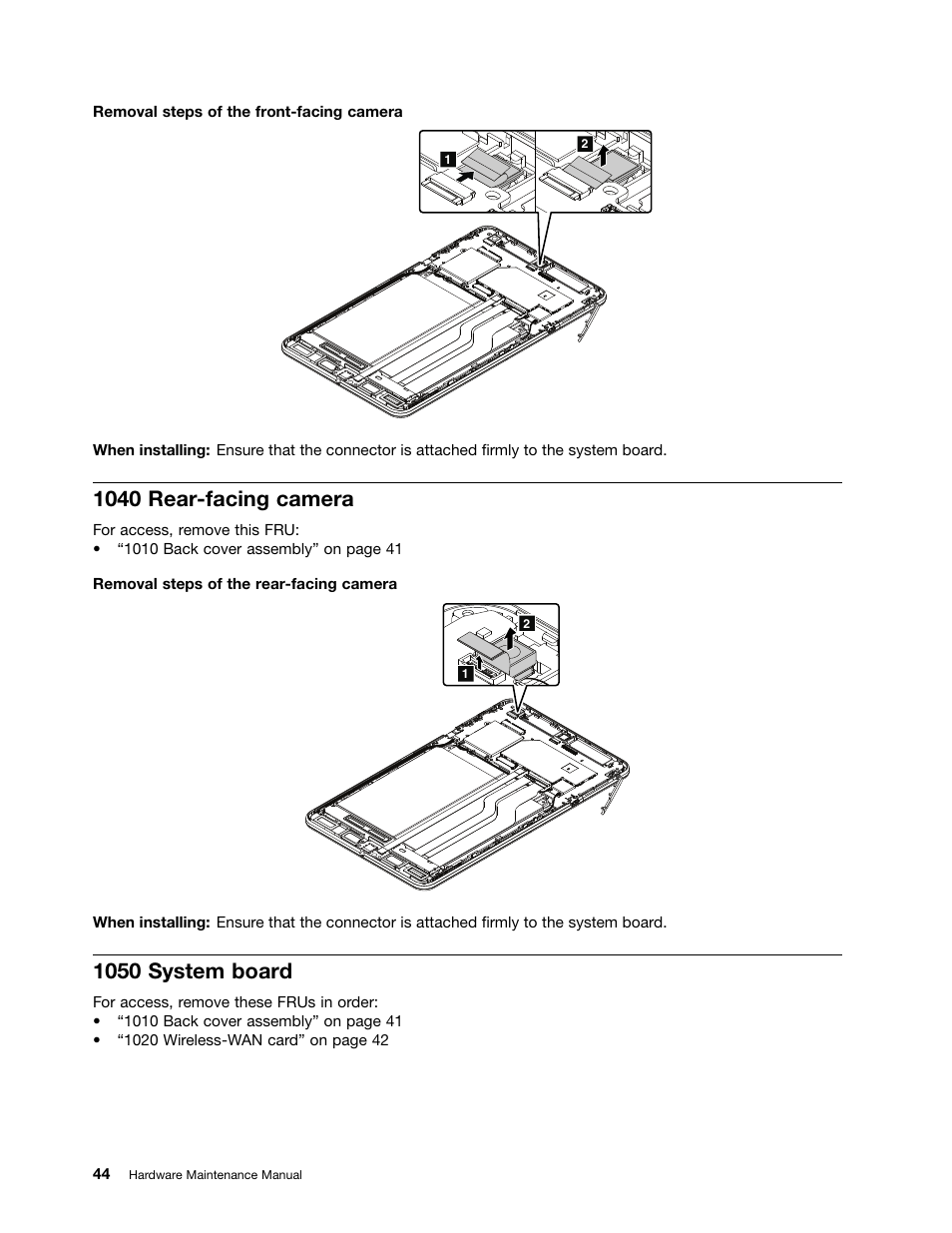 1040 rear-facing camera, 1050 system board | Lenovo ThinkPad 8 User Manual | Page 50 / 66