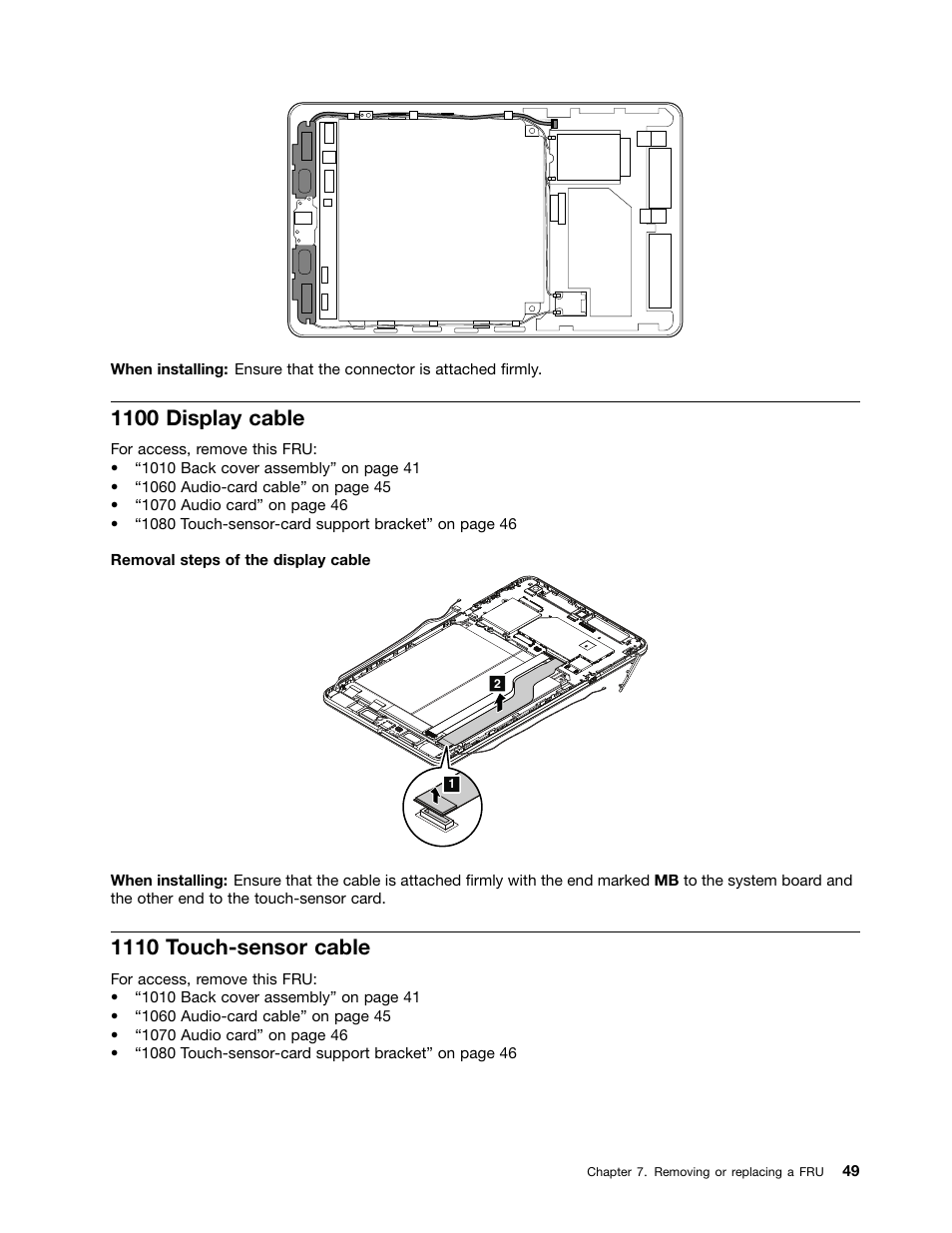1100 display cable, 1110 touch-sensor cable | Lenovo ThinkPad 8 User Manual | Page 55 / 66