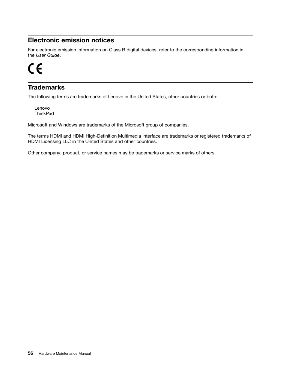 Electronic emission notices, Trademarks | Lenovo ThinkPad 8 User Manual | Page 62 / 66
