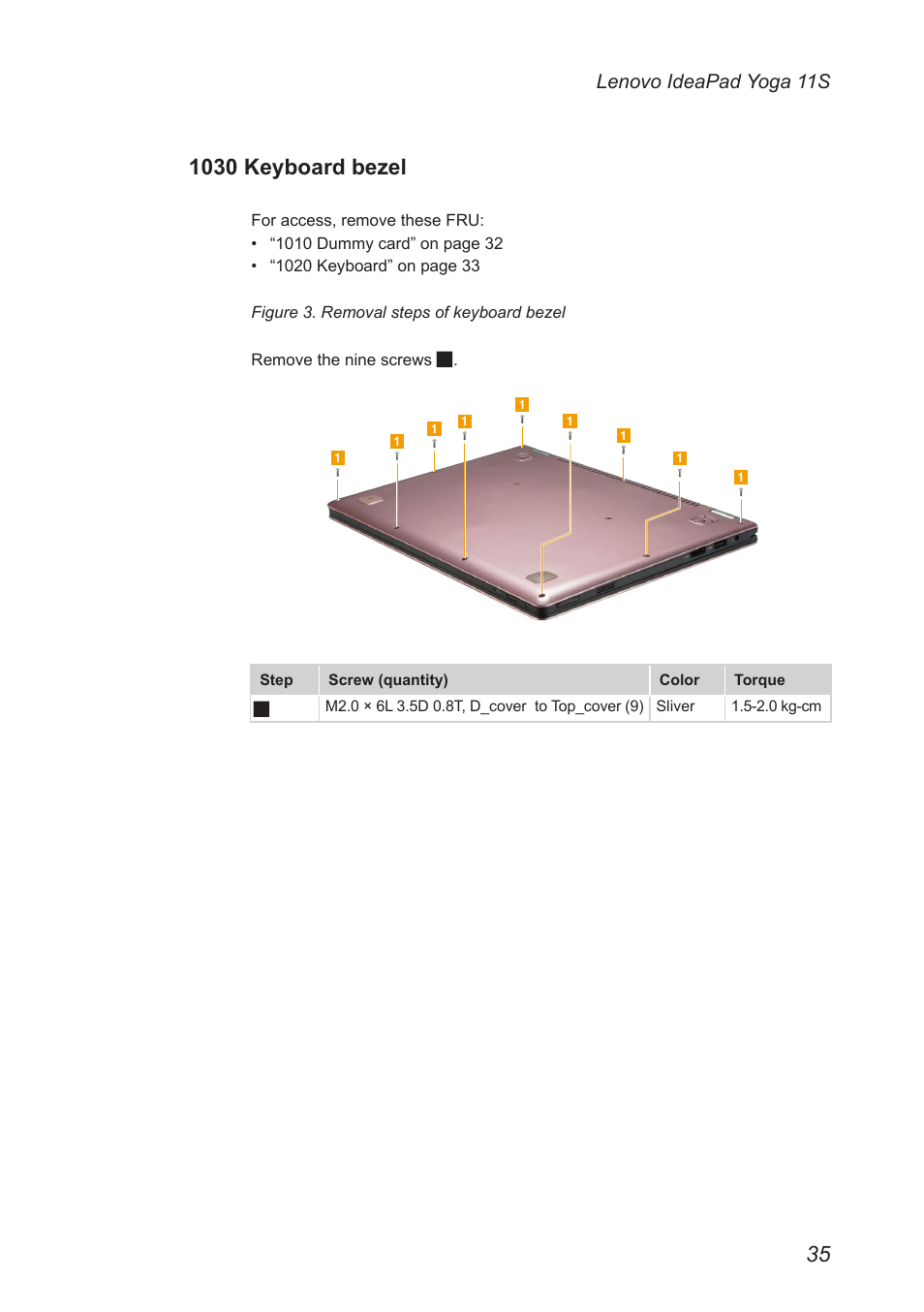 1030 keyboard bezel, Lenovo ideapad yoga 11s | Lenovo Yoga 11s Notebook IdeaPad User Manual | Page 39 / 77