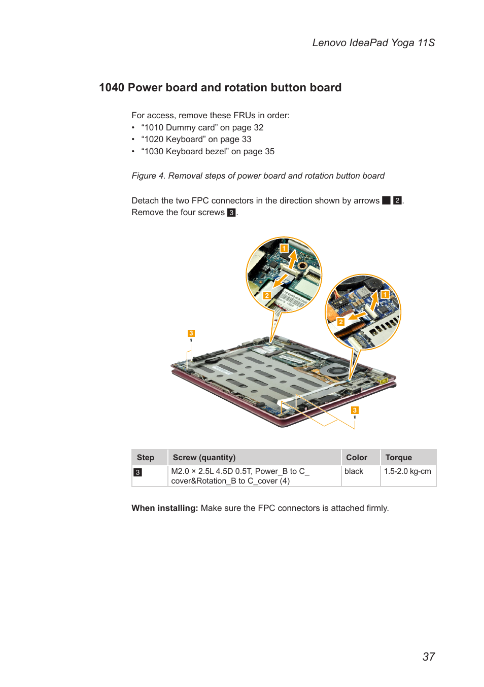 1040 power board and rotation button board, Lenovo ideapad yoga 11s | Lenovo Yoga 11s Notebook IdeaPad User Manual | Page 41 / 77