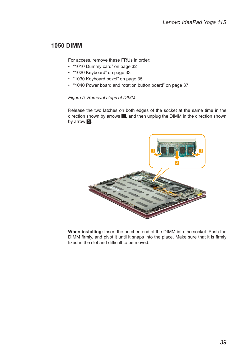 1050 dimm | Lenovo Yoga 11s Notebook IdeaPad User Manual | Page 43 / 77