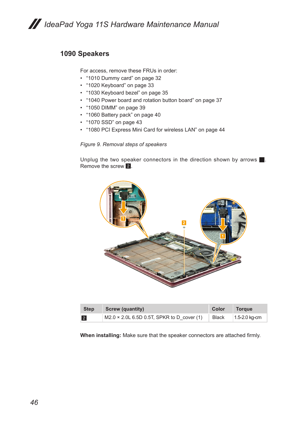 1090 speakers, Ideapad yoga 11s hardware maintenance manual | Lenovo Yoga 11s Notebook IdeaPad User Manual | Page 50 / 77