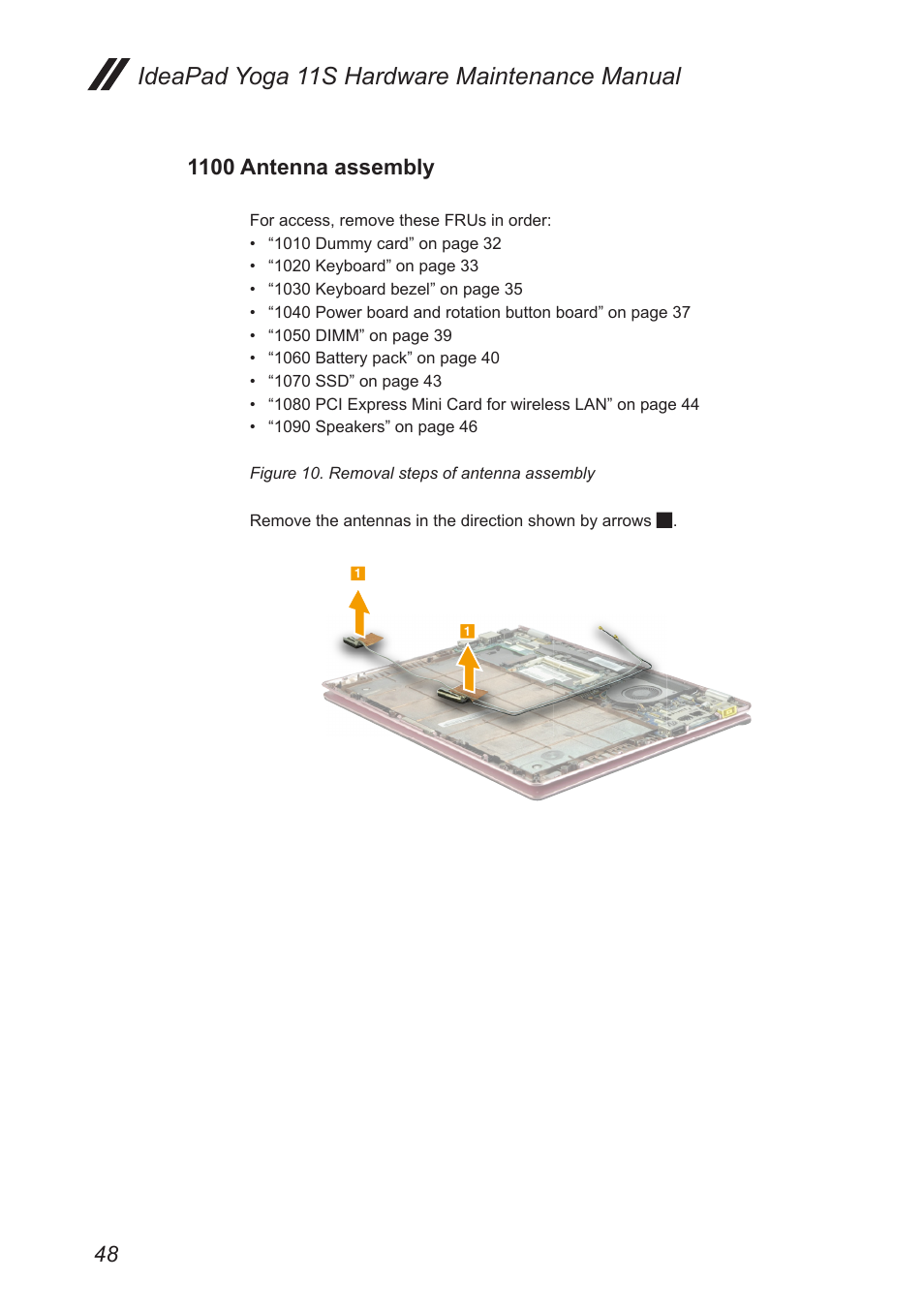 1100 antenna assembly, Ideapad yoga 11s hardware maintenance manual | Lenovo Yoga 11s Notebook IdeaPad User Manual | Page 52 / 77