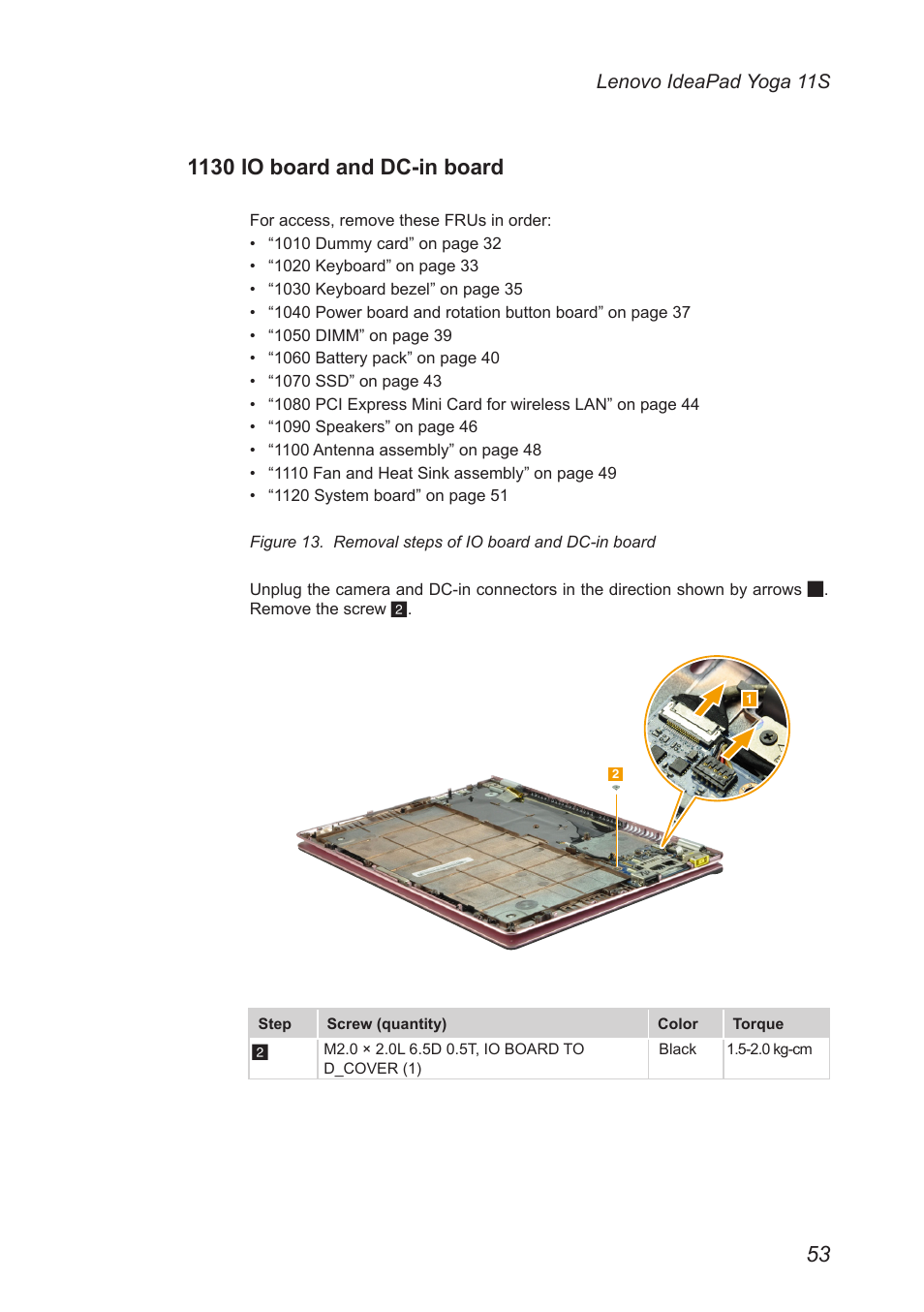 1130 io board and dc-in board | Lenovo Yoga 11s Notebook IdeaPad User Manual | Page 57 / 77