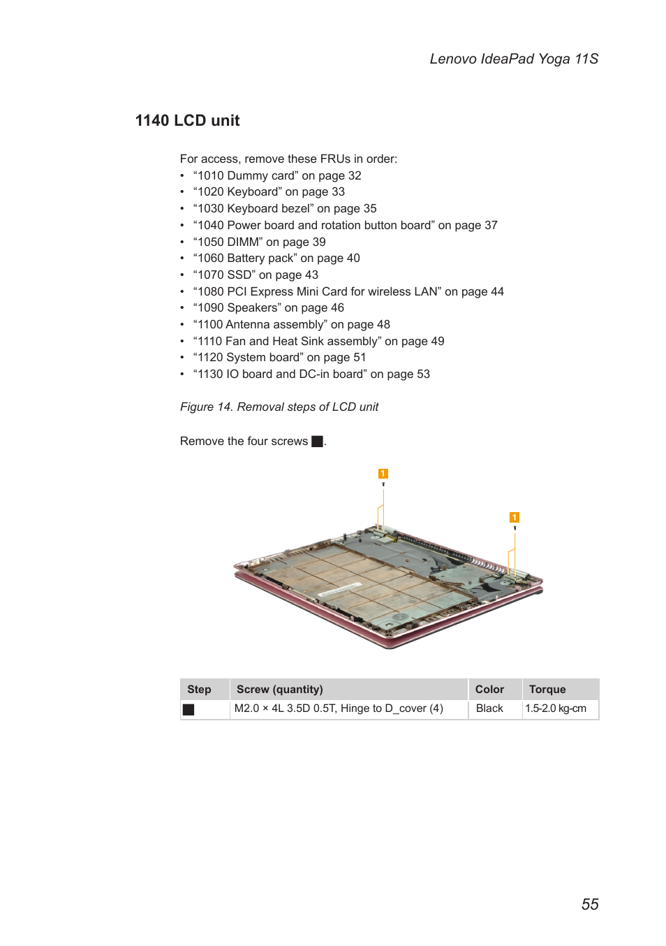 1140 lcd unit | Lenovo Yoga 11s Notebook IdeaPad User Manual | Page 59 / 77