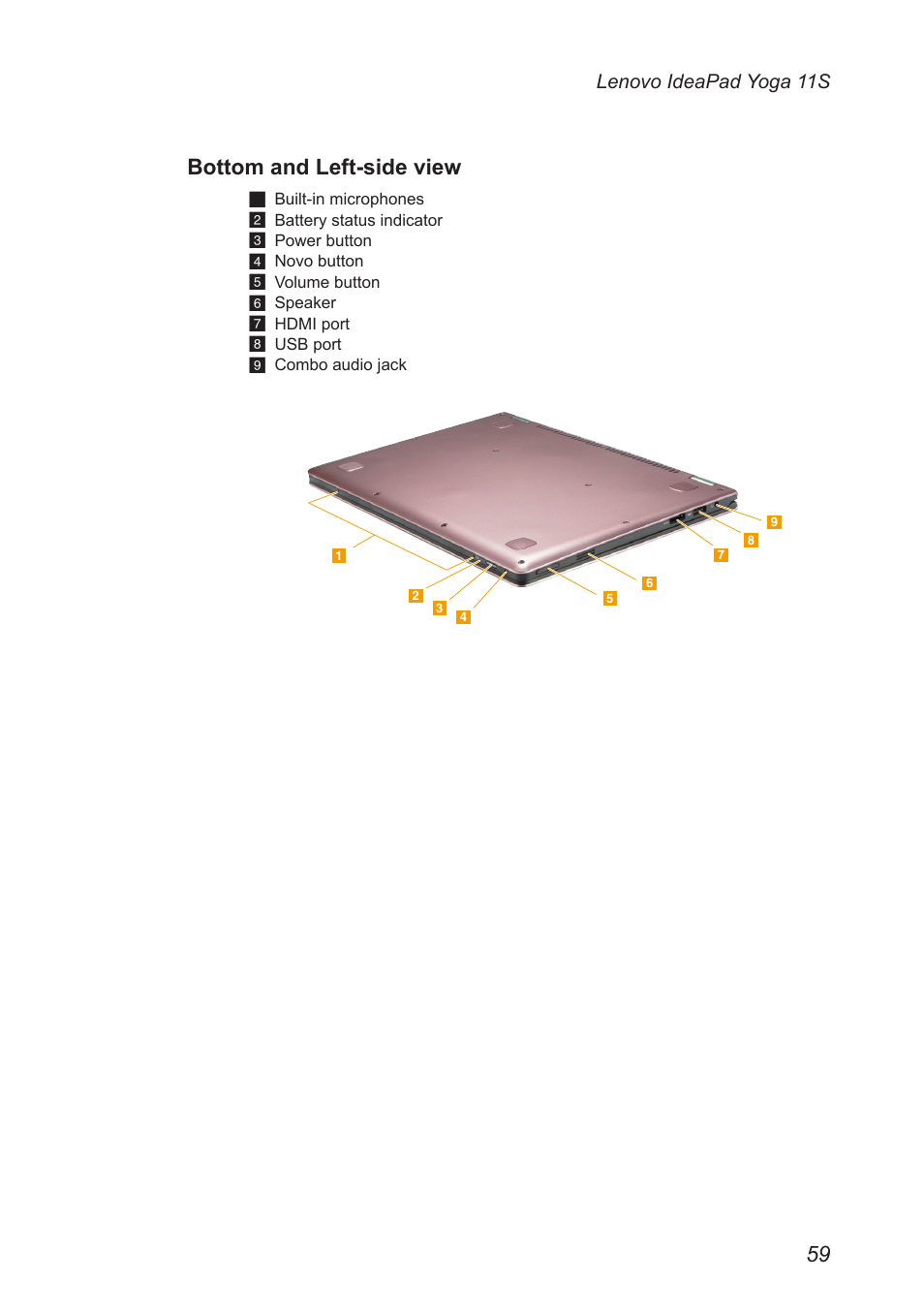 Bottom and left-side view | Lenovo Yoga 11s Notebook IdeaPad User Manual | Page 63 / 77