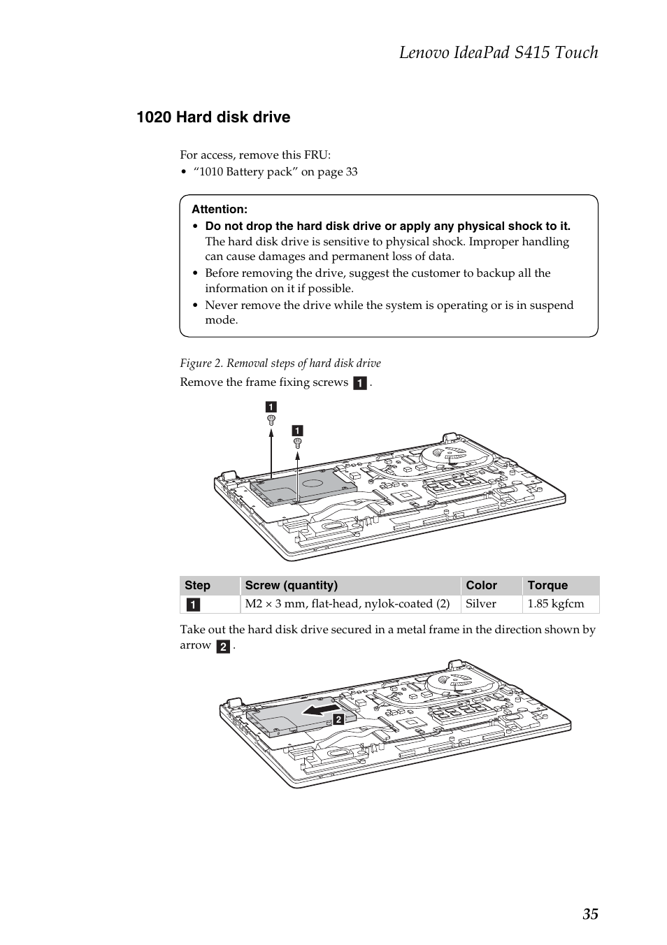 1020 hard disk drive, Lenovo ideapad s415 touch | Lenovo IdeaPad S415 Touch Notebook User Manual | Page 39 / 80