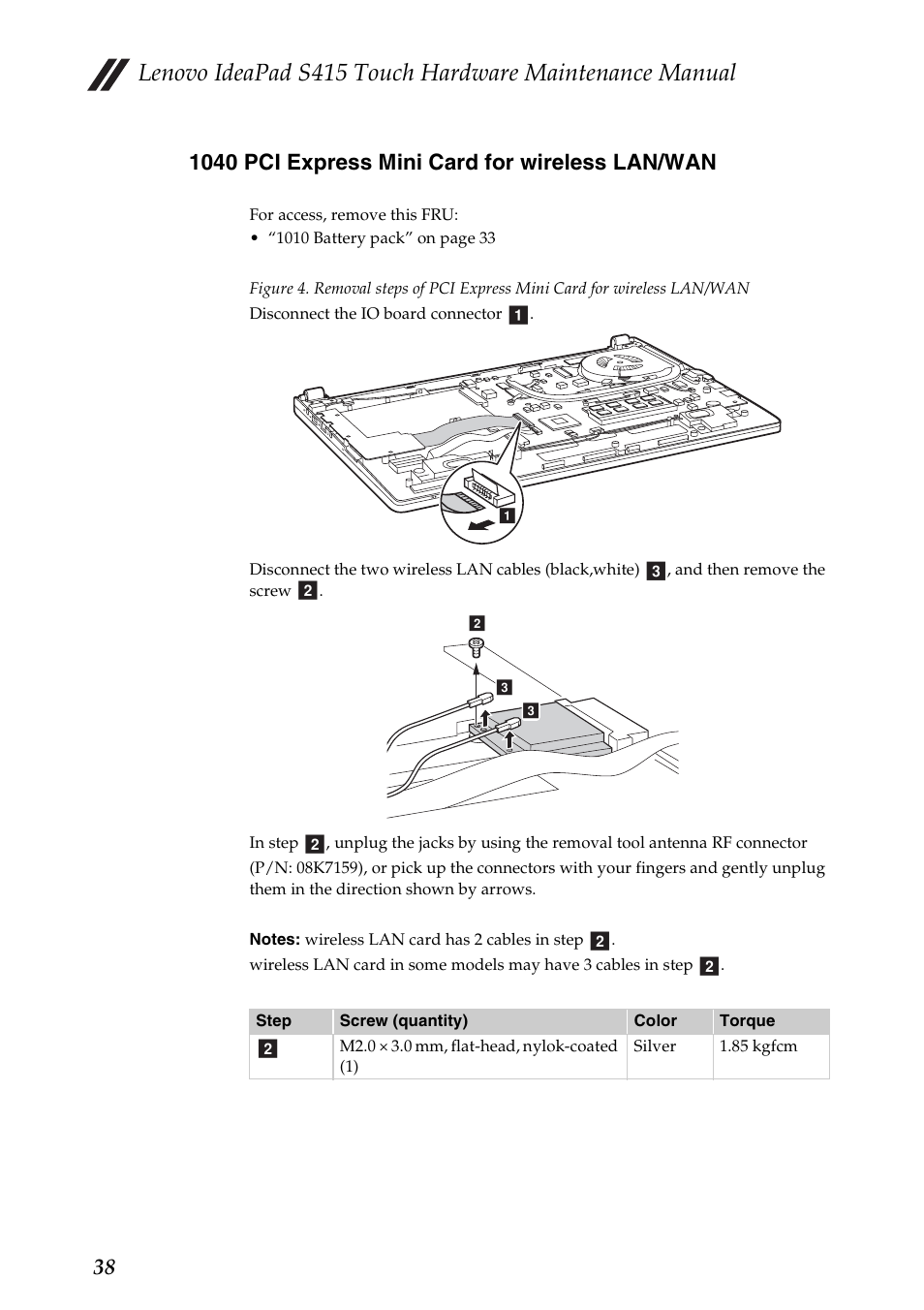 1040 pci express mini card for wireless lan/wan | Lenovo IdeaPad S415 Touch Notebook User Manual | Page 42 / 80