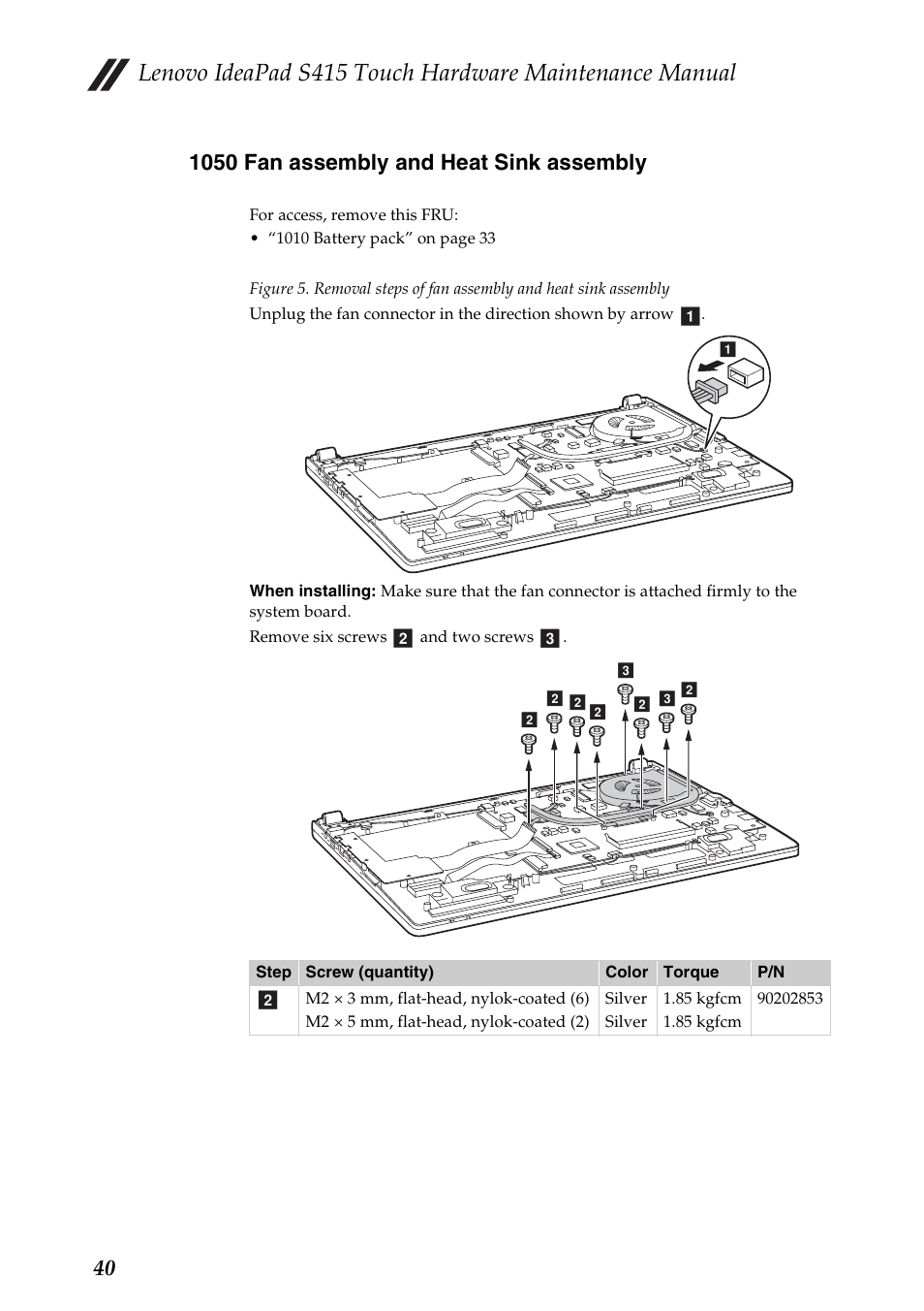 1050 fan assembly and heat sink assembly | Lenovo IdeaPad S415 Touch Notebook User Manual | Page 44 / 80