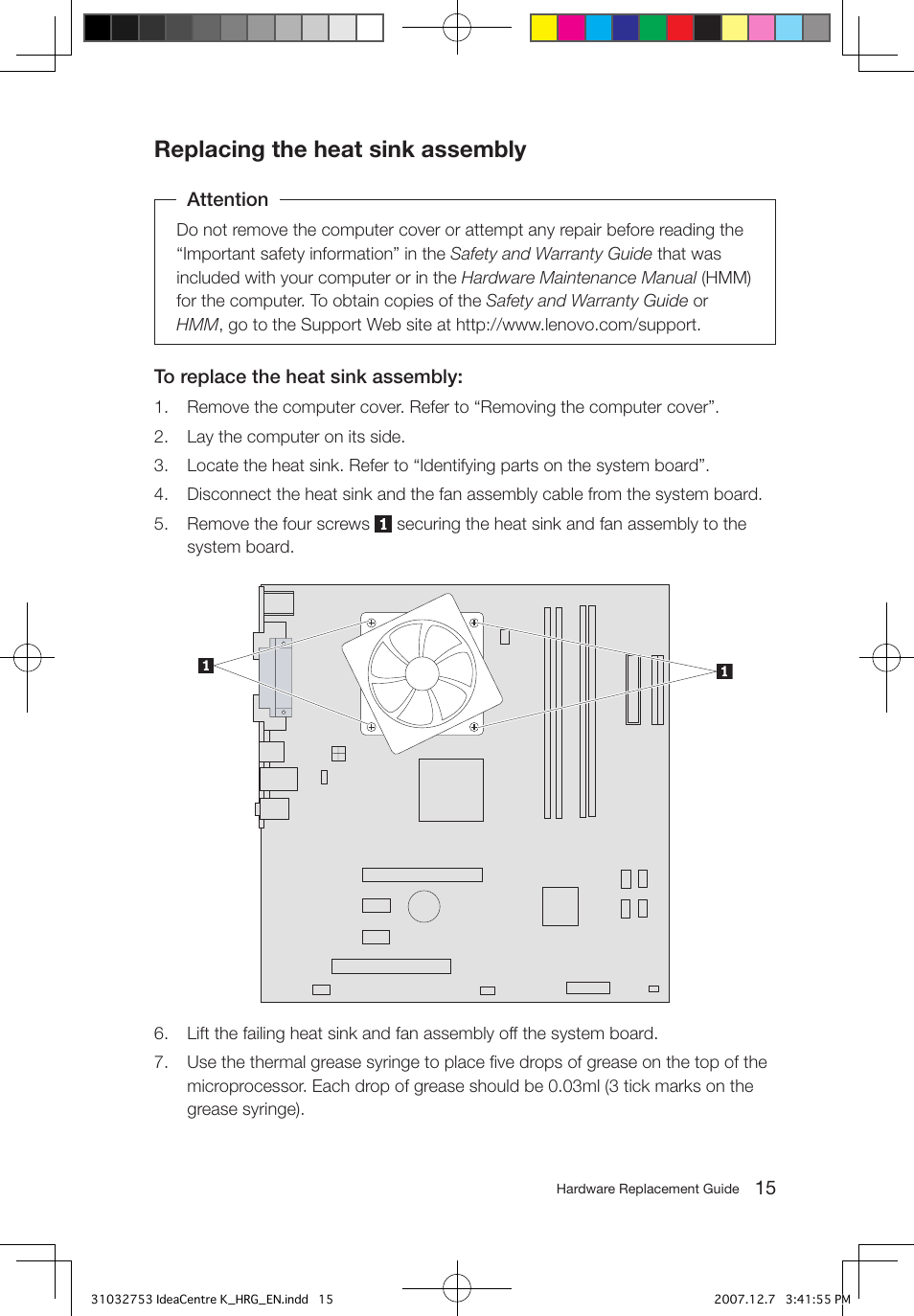 Replacing the heat sink assembly | Lenovo IdeaCentre K200 User Manual | Page 17 / 32