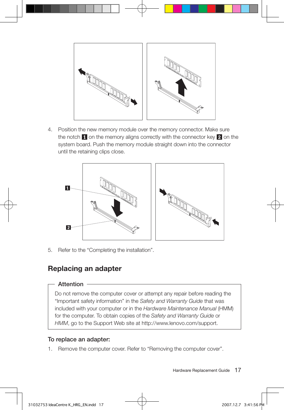 Replacing an adapter | Lenovo IdeaCentre K200 User Manual | Page 19 / 32