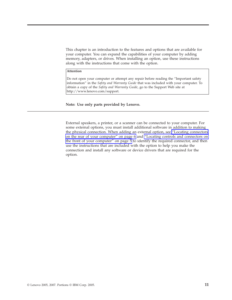 Installing external options, Chapter, Installing | Options, Replacing, Hardware, External | Lenovo THINKSTATION D10 User Manual | Page 19 / 58