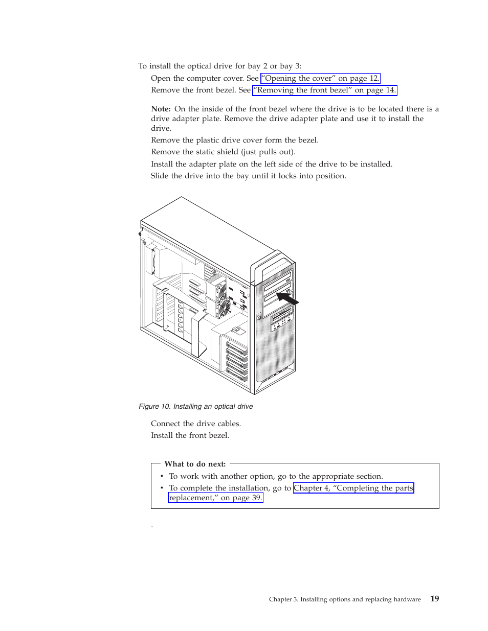 Installing a drive for bay 2 or bay 3, Installing, Optical | Drive | Lenovo THINKSTATION D10 User Manual | Page 27 / 58
