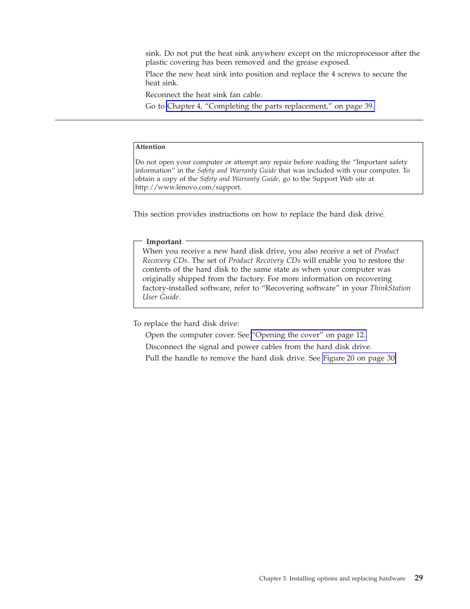 Replacing a hard disk drive, Replacing, Hard | Disk, Drive | Lenovo THINKSTATION D10 User Manual | Page 37 / 58
