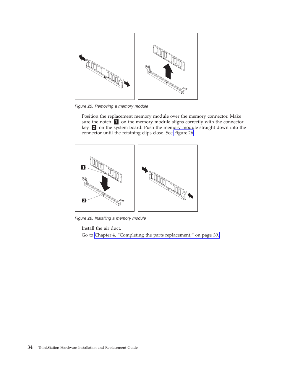 Removing, Memory, Module | Installing, Figure | Lenovo THINKSTATION D10 User Manual | Page 42 / 58