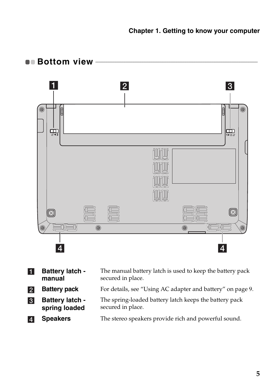 Bottom view | Lenovo IdeaPad S100 User Manual | Page 9 / 41