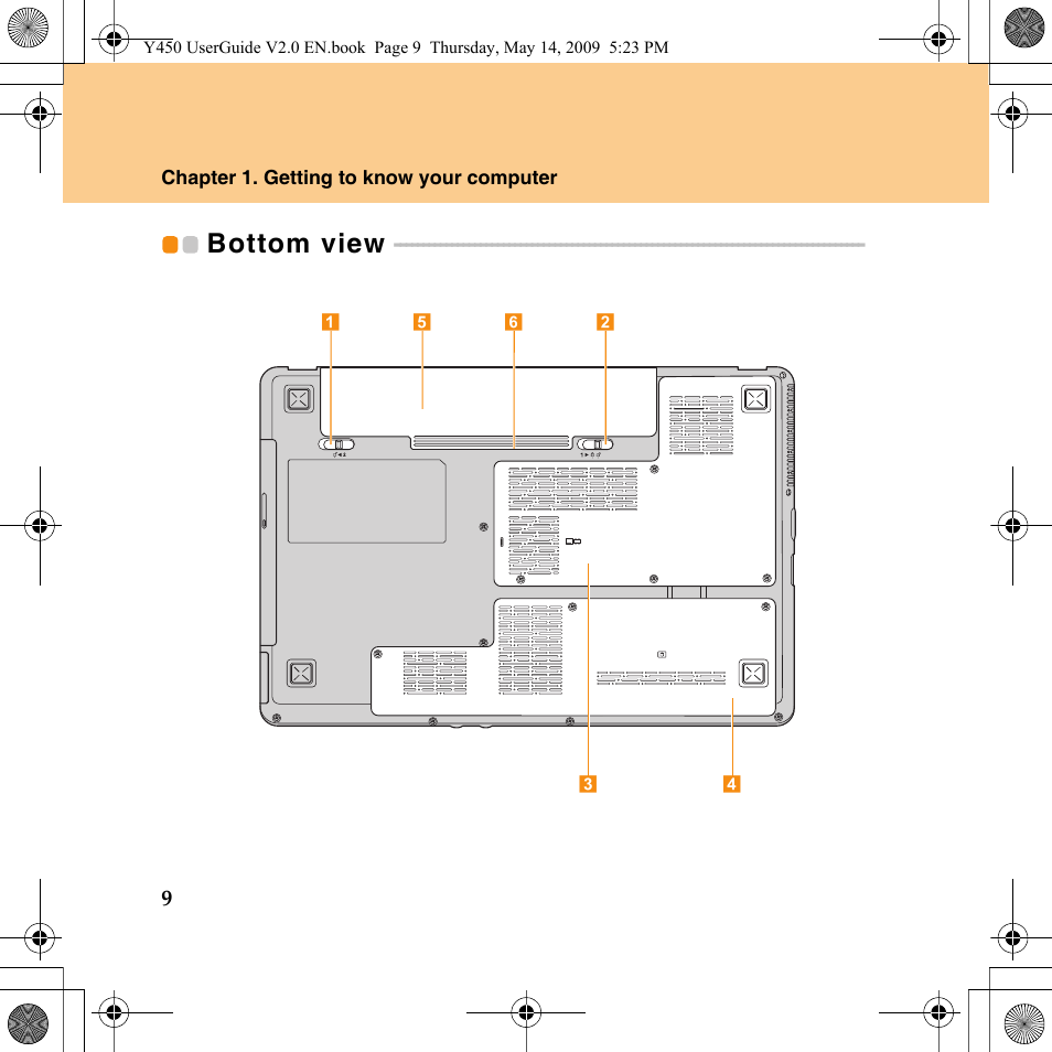 Bottom view | Lenovo IdeaPad Y450 User Manual | Page 18 / 148