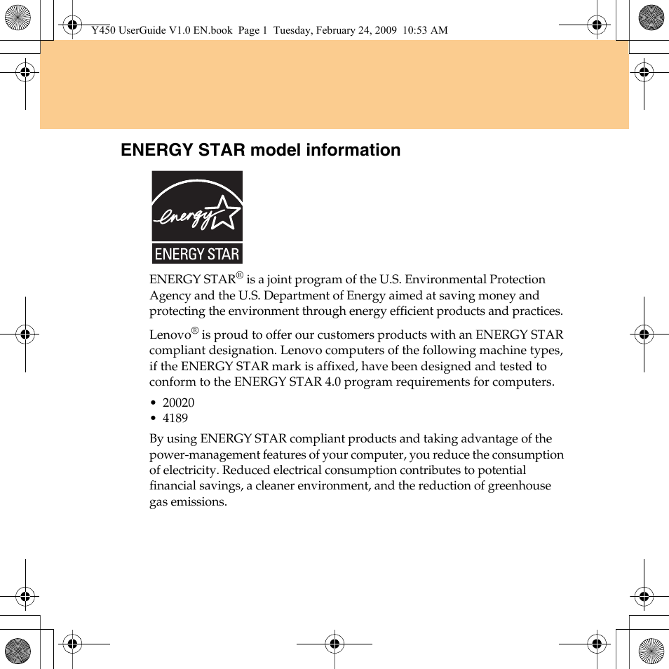Energy star model information | Lenovo IdeaPad Y450 User Manual | Page 3 / 148