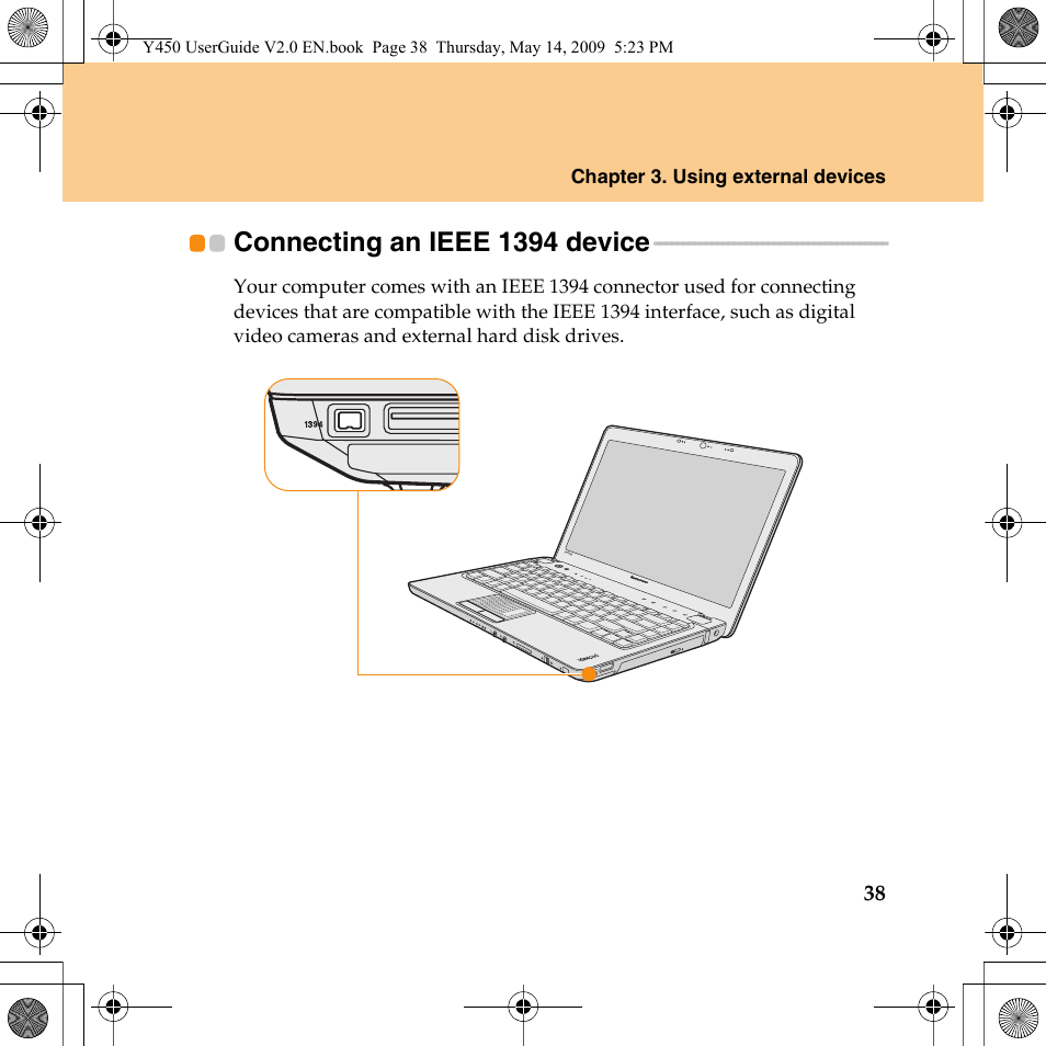 Connecting an ieee 1394 device | Lenovo IdeaPad Y450 User Manual | Page 47 / 148