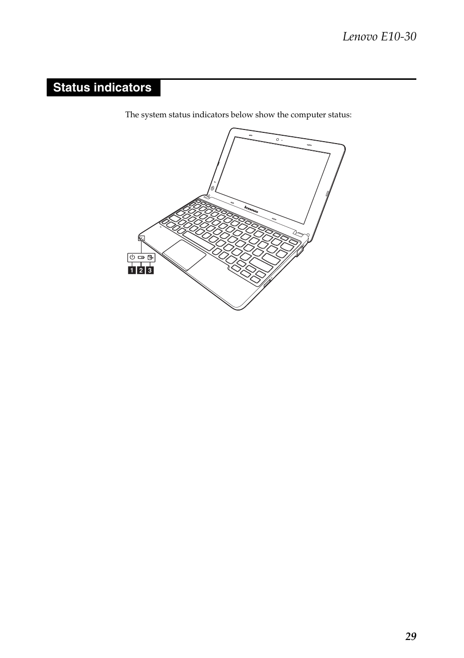 Status indicators, Lenovo e10-30 | Lenovo E10-30 User Manual | Page 33 / 86