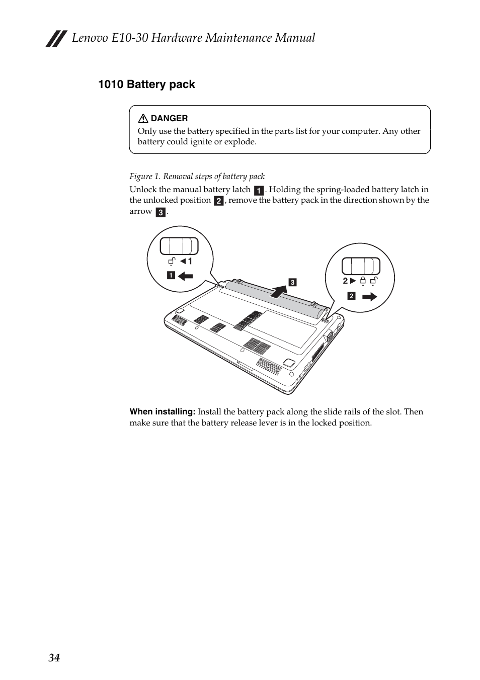 1010 battery pack, Lenovo e10-30 hardware maintenance manual | Lenovo E10-30 User Manual | Page 38 / 86