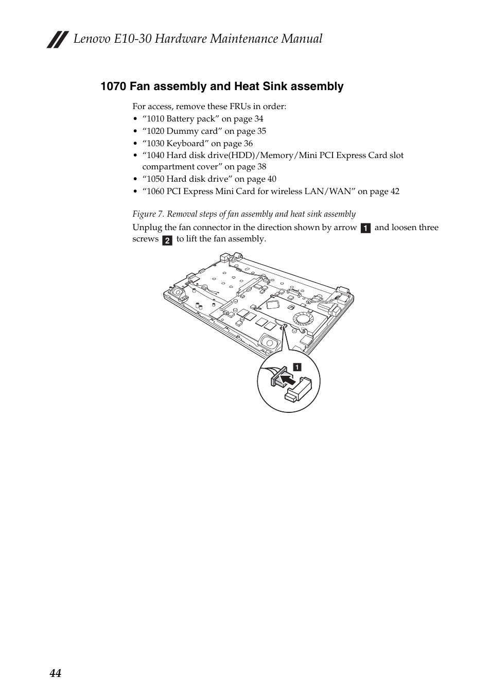 1070 fan assembly and heat sink assembly, Lenovo e10-30 hardware maintenance manual | Lenovo E10-30 User Manual | Page 48 / 86