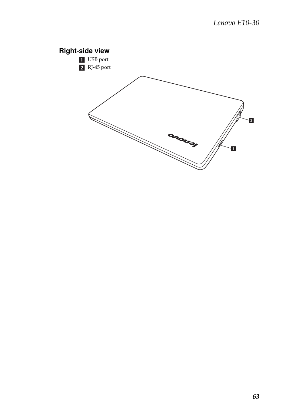 Right-side view, Lenovo e10-30 | Lenovo E10-30 User Manual | Page 67 / 86