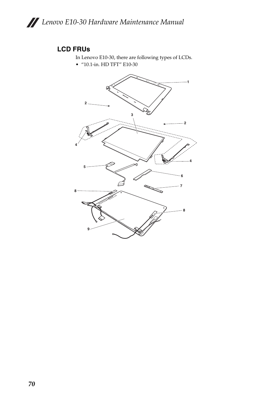 Lcd frus, Lenovo e10-30 hardware maintenance manual, 70 lcd frus | Lenovo E10-30 User Manual | Page 74 / 86