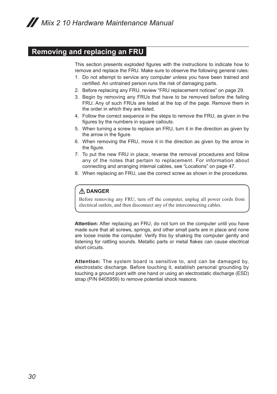 Removing and replacing an fru | Lenovo Miix 2 10 Tablet Lenovo User Manual | Page 34 / 62