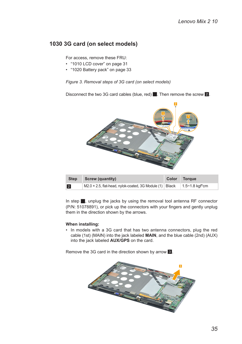 1030 3g card (on select models) | Lenovo Miix 2 10 Tablet Lenovo User Manual | Page 39 / 62