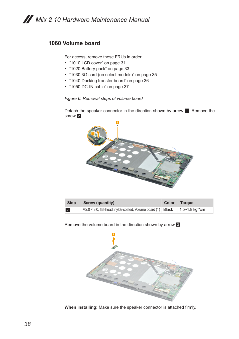 1060 volume board, Miix 2 10 hardware maintenance manual | Lenovo Miix 2 10 Tablet Lenovo User Manual | Page 42 / 62