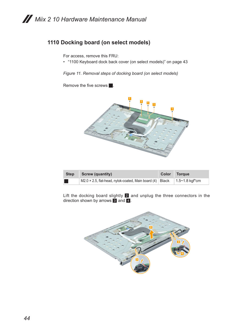 1110 docking board (on select models), Miix 2 10 hardware maintenance manual | Lenovo Miix 2 10 Tablet Lenovo User Manual | Page 48 / 62