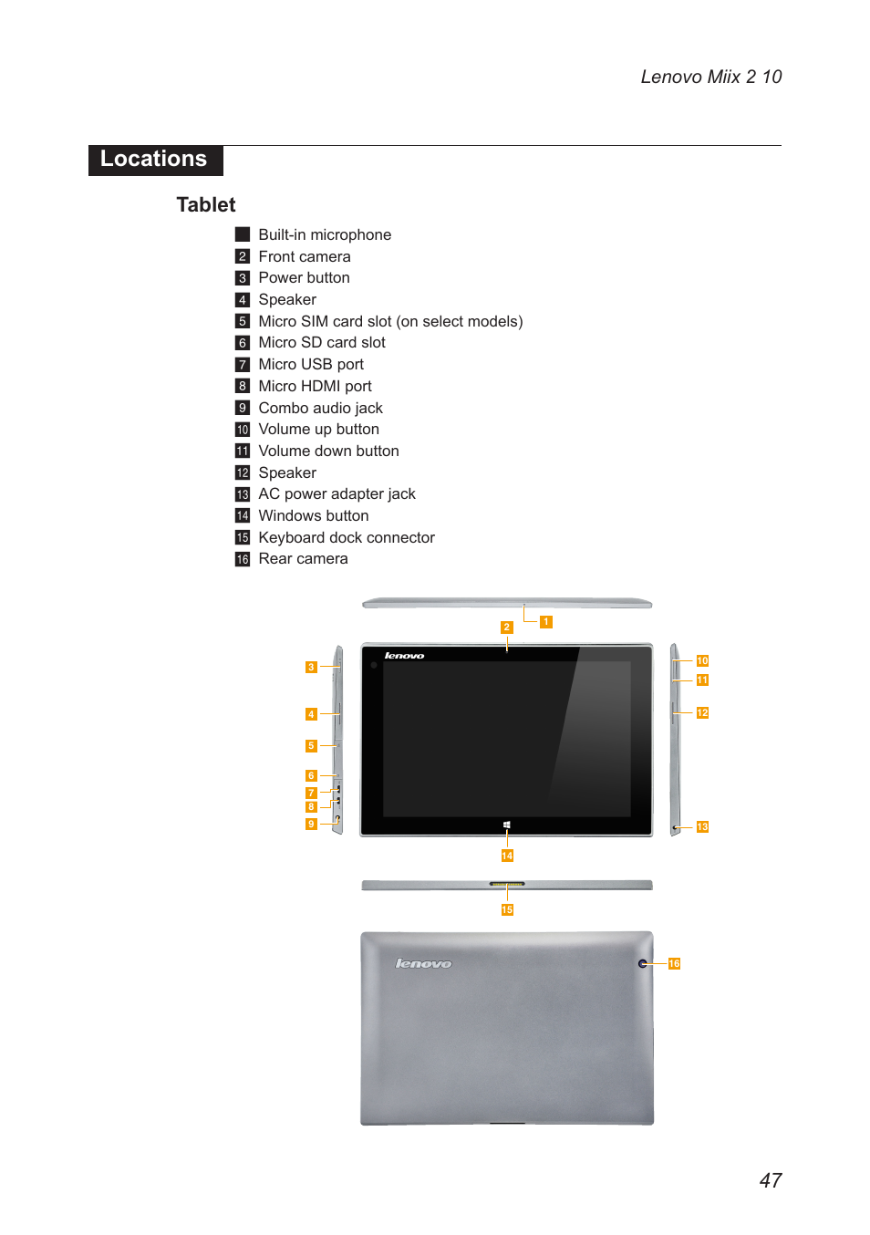 Locations, Tablet, Lenovo miix 2 10 | Lenovo Miix 2 10 Tablet Lenovo User Manual | Page 51 / 62