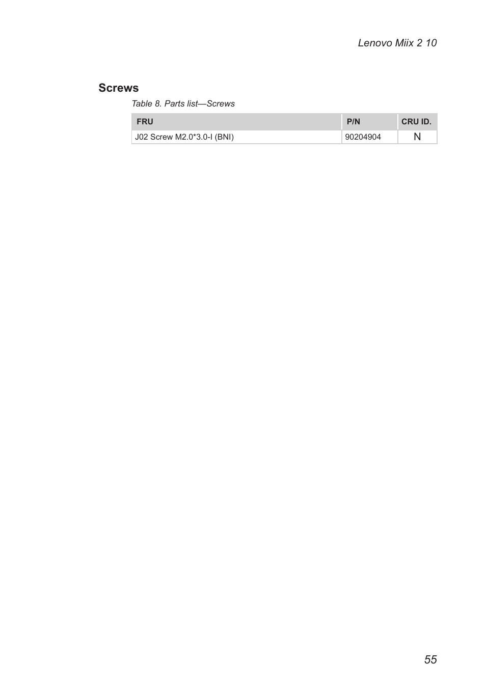 Screws | Lenovo Miix 2 10 Tablet Lenovo User Manual | Page 59 / 62