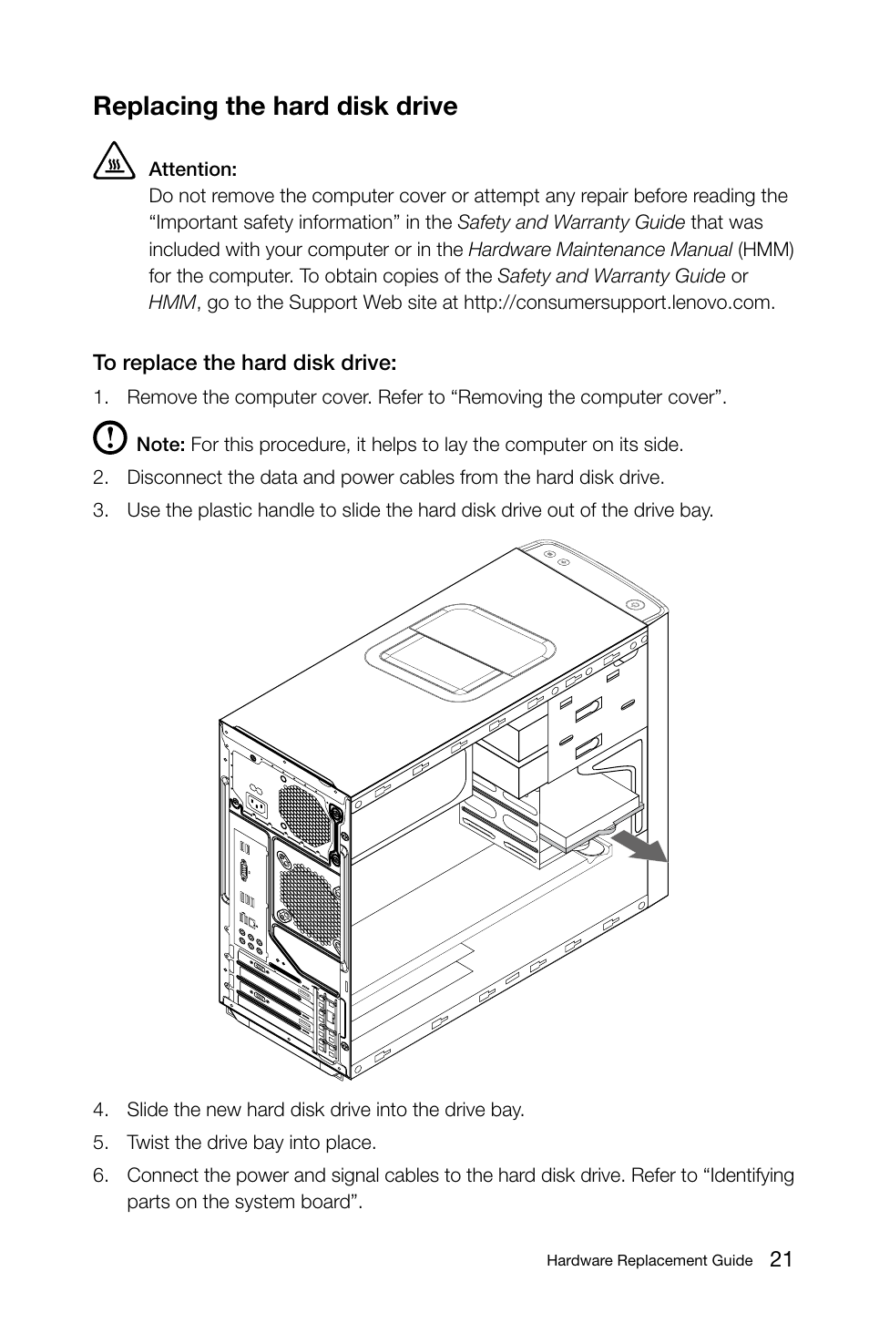 Replacing the hard disk drive | Lenovo IdeaCentre K315 User Manual | Page 26 / 47