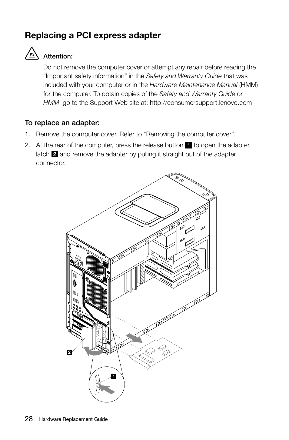 Replacing a pci express adapter | Lenovo IdeaCentre K315 User Manual | Page 33 / 47