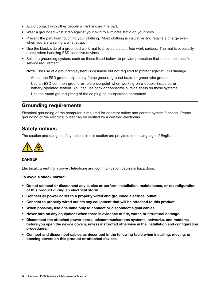 Grounding requirements, Safety notices | Lenovo H500 Desktop User Manual | Page 12 / 51