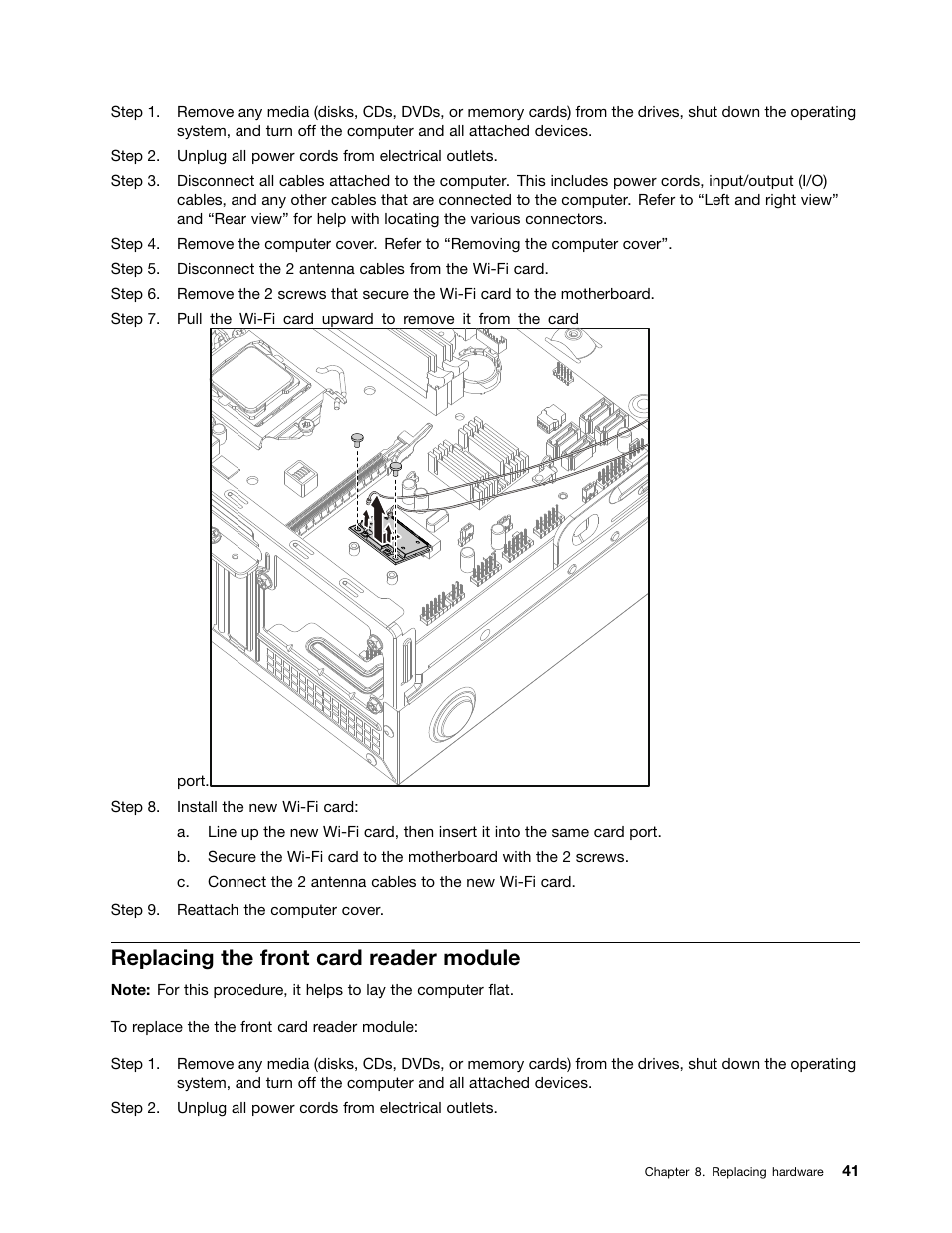 Replacing the front card reader module | Lenovo H500 Desktop User Manual | Page 47 / 51