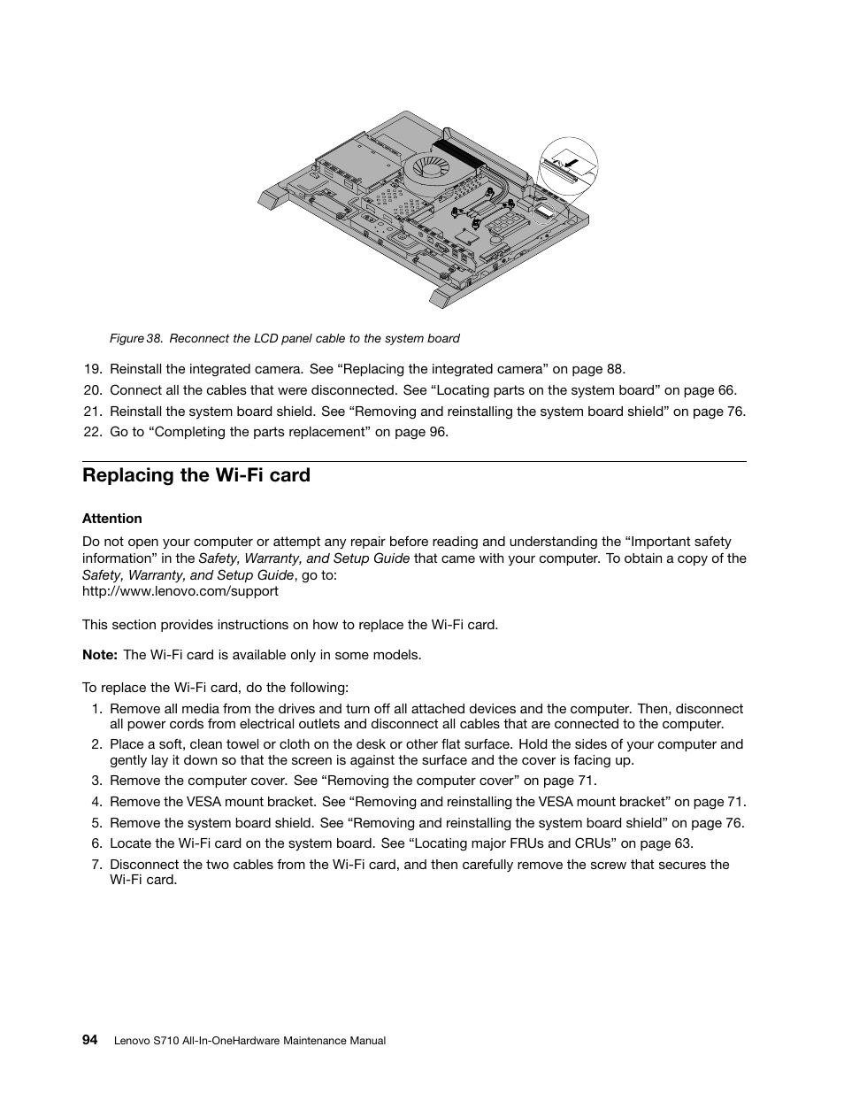 Replacing the wi-fi card | Lenovo S710 All-in-One User Manual | Page 100 / 118