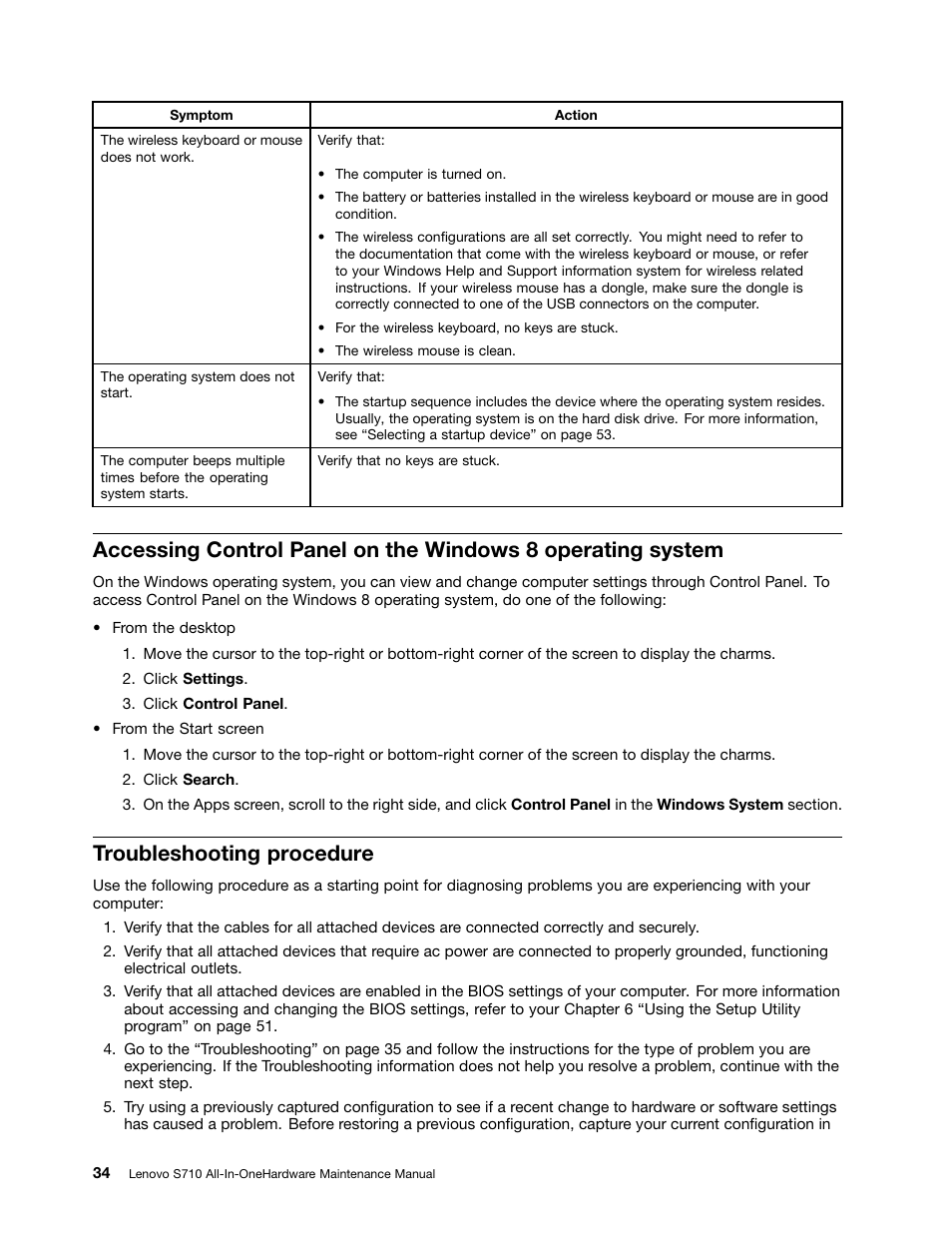Troubleshooting procedure | Lenovo S710 All-in-One User Manual | Page 40 / 118