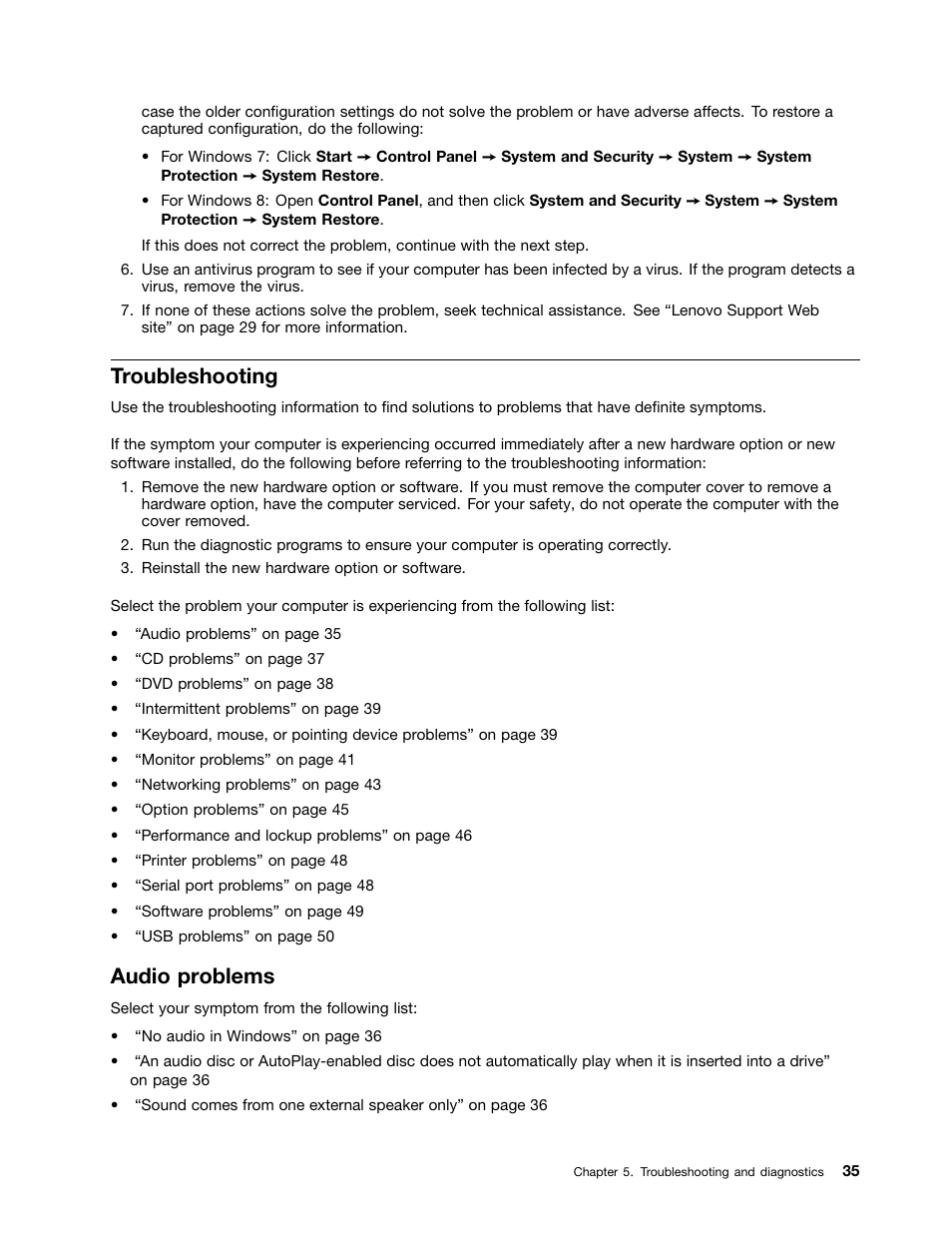Troubleshooting, Audio problems | Lenovo S710 All-in-One User Manual | Page 41 / 118