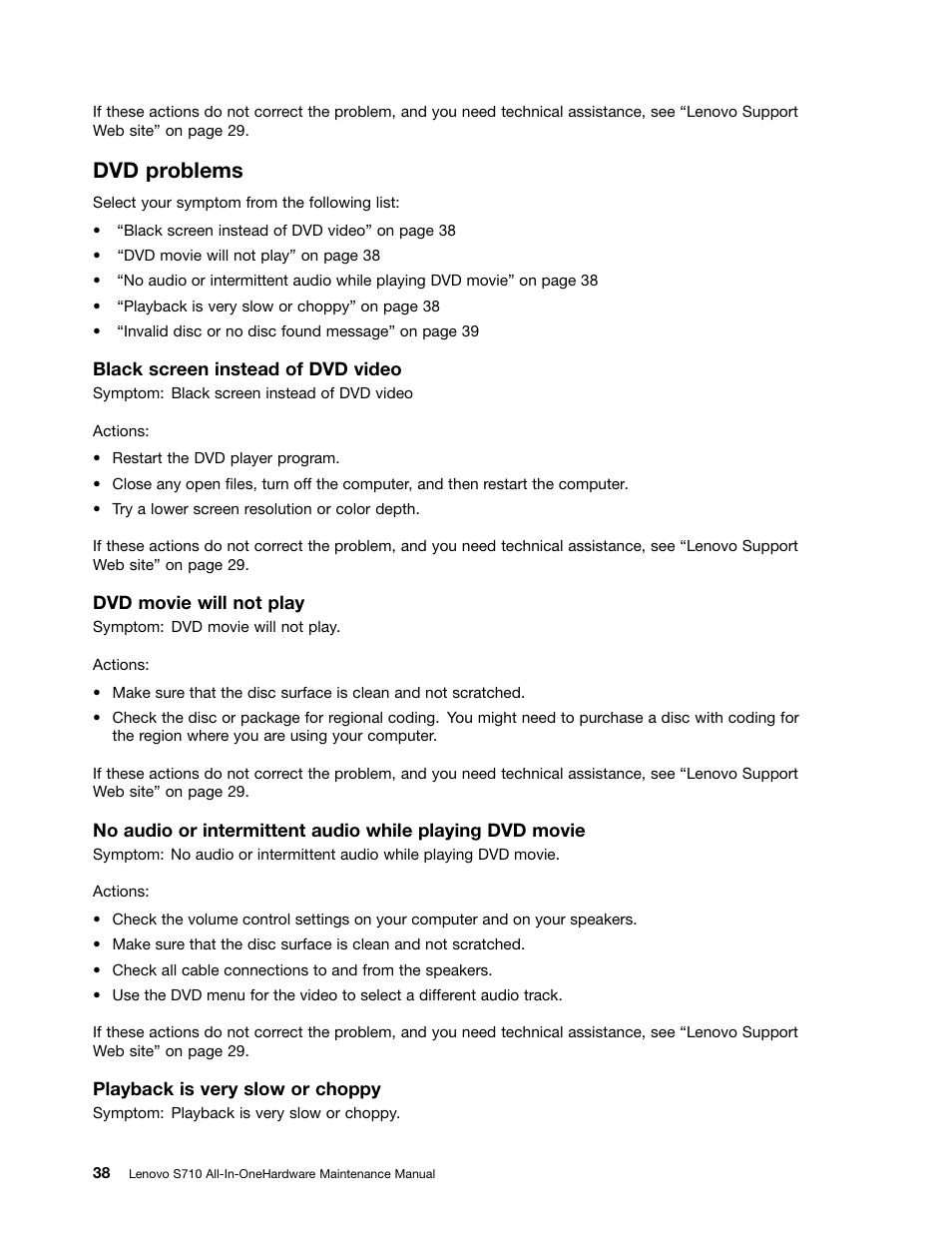 Dvd problems | Lenovo S710 All-in-One User Manual | Page 44 / 118