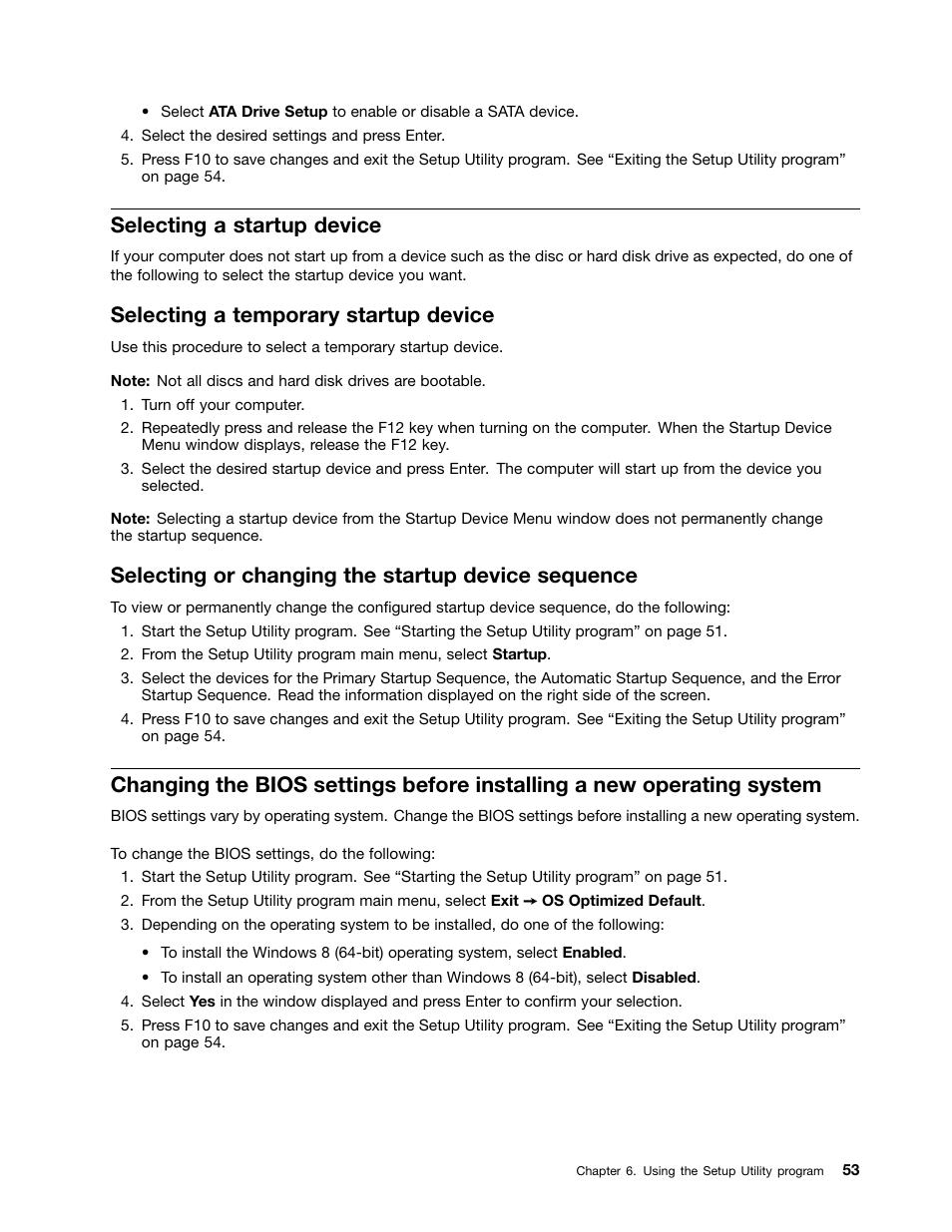 Selecting a startup device, Selecting a temporary startup device, Selecting or changing the startup device sequence | Lenovo S710 All-in-One User Manual | Page 59 / 118