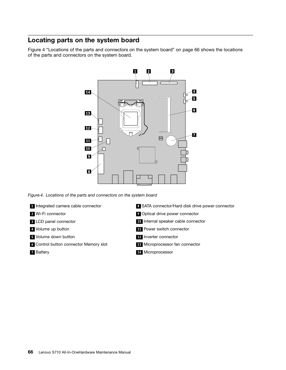 Locating parts on the system board | Lenovo S710 All-in-One User Manual | Page 72 / 118