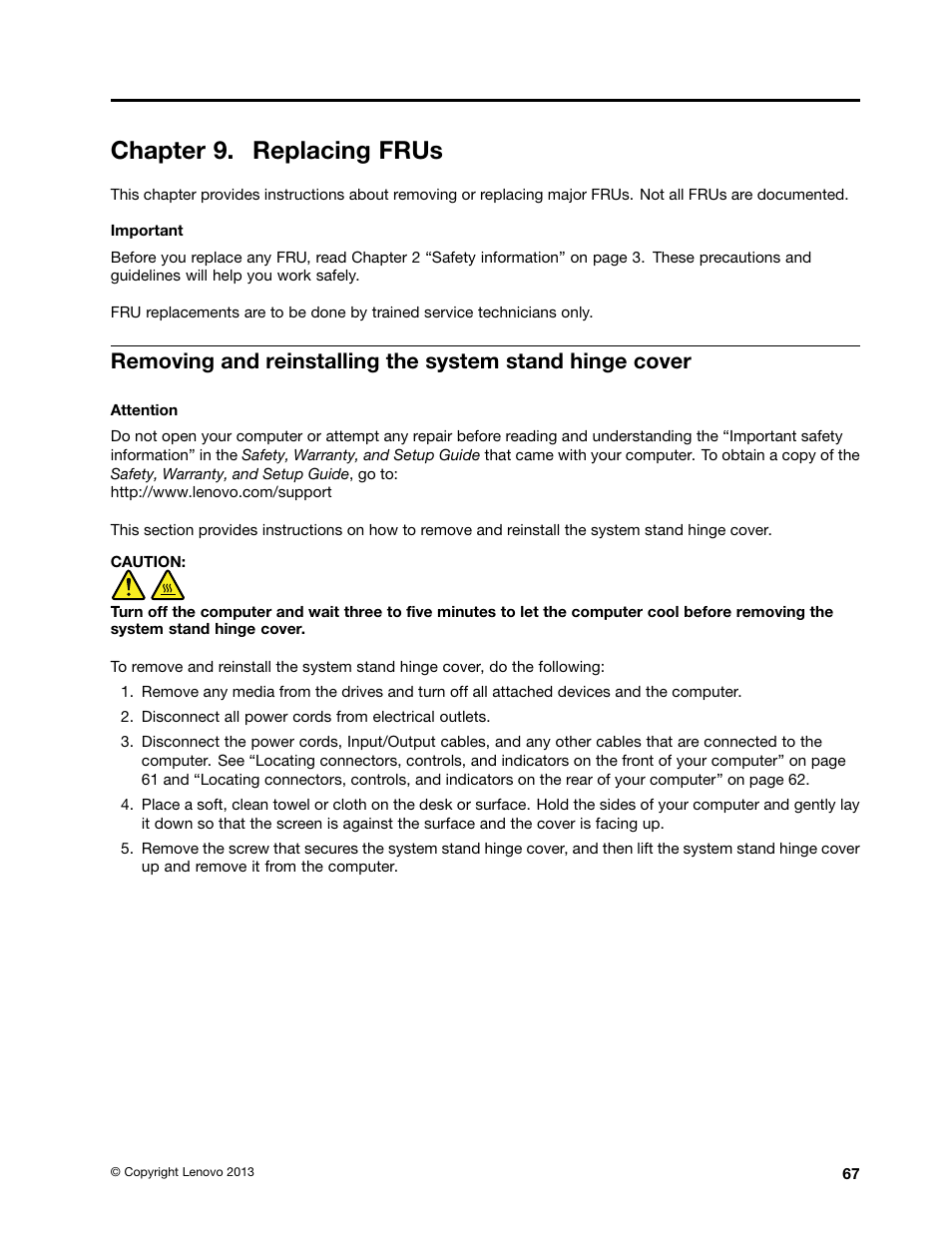 Chapter 9. replacing frus | Lenovo S710 All-in-One User Manual | Page 73 / 118